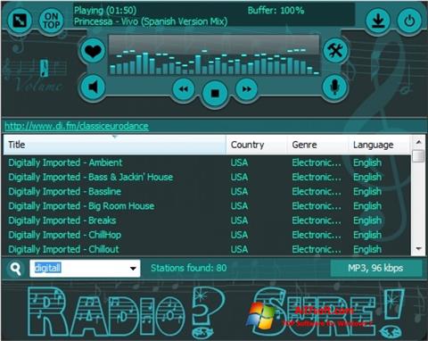 Petikan skrin RadioSure untuk Windows 7