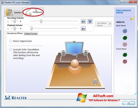 Petikan skrin Realtek Audio Driver untuk Windows 7
