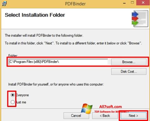 Petikan skrin PDFBinder untuk Windows 7