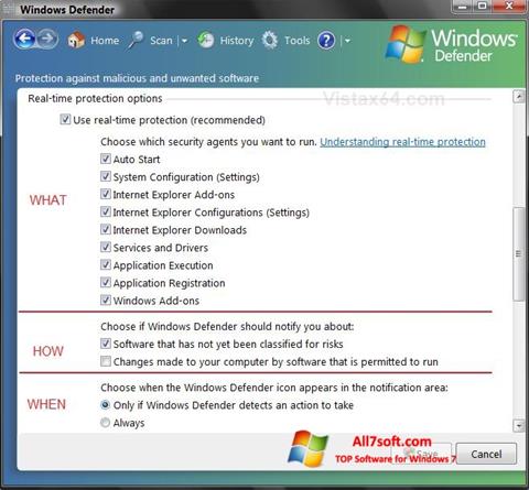 Petikan skrin Windows Defender untuk Windows 7