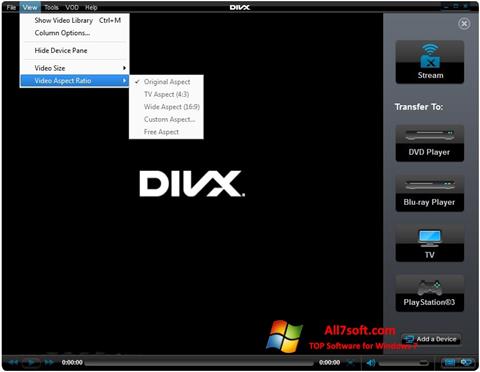 Petikan skrin DivX Player untuk Windows 7