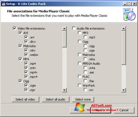 Petikan skrin K-Lite Codec Pack untuk Windows 7