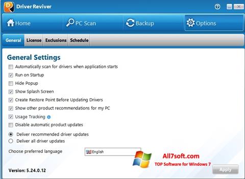 Petikan skrin Driver Reviver untuk Windows 7