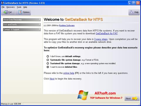 Petikan skrin GetDataBack untuk Windows 7