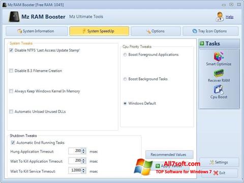 Petikan skrin Mz RAM Booster untuk Windows 7