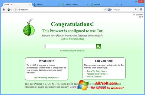 Petikan skrin Tor untuk Windows 7