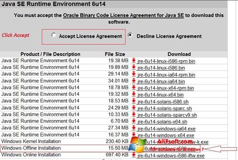 Petikan skrin Java Runtime Environment untuk Windows 7