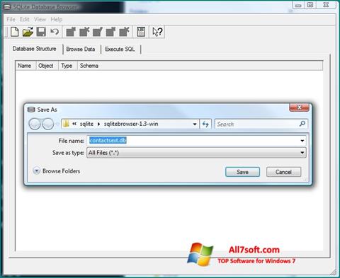 Petikan skrin SQLite Database Browser untuk Windows 7
