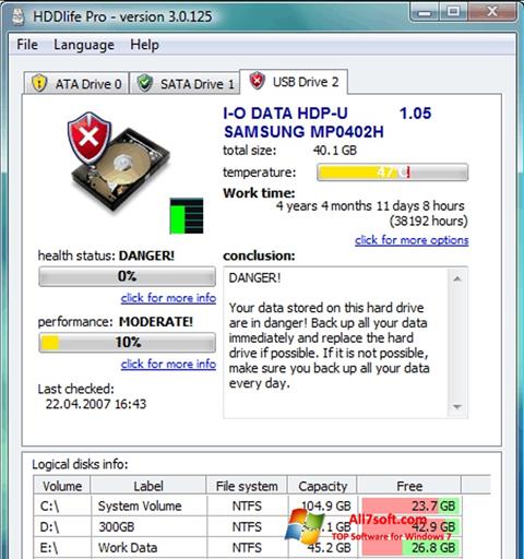 Petikan skrin HDDlife untuk Windows 7