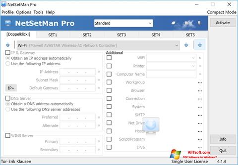 Petikan skrin NetSetMan untuk Windows 7