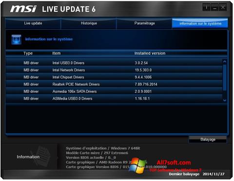 Petikan skrin MSI Live Update untuk Windows 7