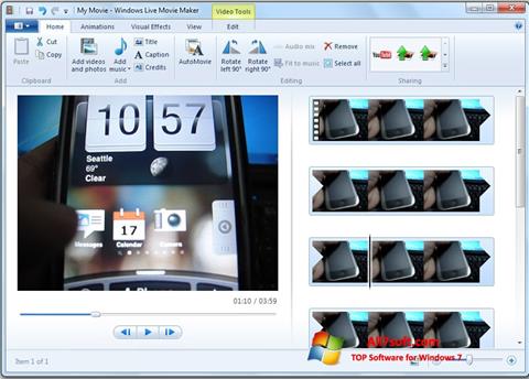 Petikan skrin Windows Live Movie Maker untuk Windows 7