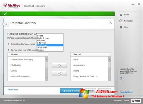 Petikan skrin McAfee Internet Security untuk Windows 7