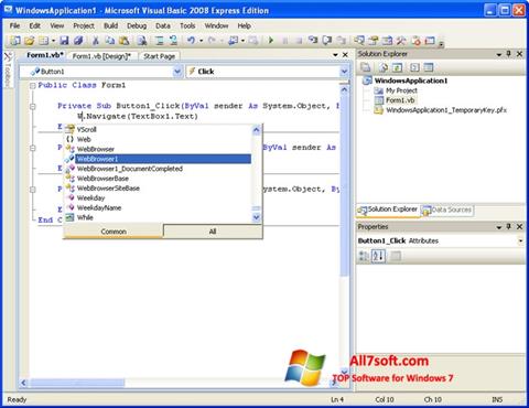 Petikan skrin Microsoft Visual Basic untuk Windows 7