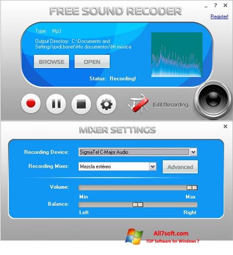 Petikan skrin Free Sound Recorder untuk Windows 7