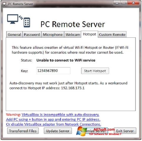 Petikan skrin PC Remote Server untuk Windows 7