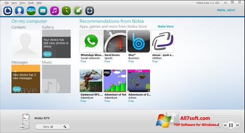 Petikan skrin Nokia PC Suite untuk Windows 7