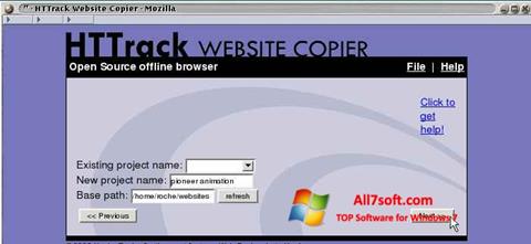 Petikan skrin HTTrack Website Copier untuk Windows 7