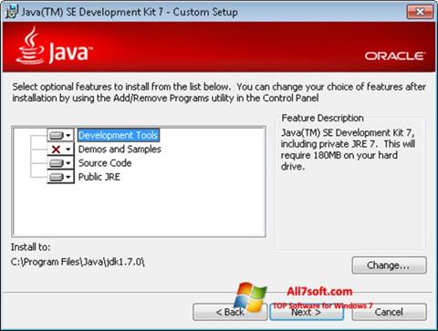 Petikan skrin Java Development Kit untuk Windows 7