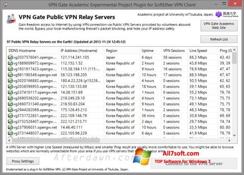 Petikan skrin VPN Gate untuk Windows 7