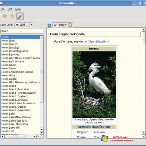 Petikan skrin GoldenDict untuk Windows 7