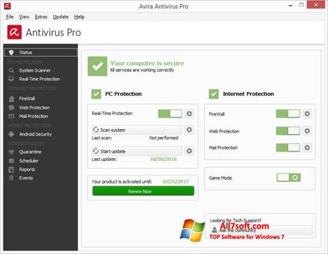 Petikan skrin Avira Antivirus untuk Windows 7