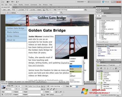 Petikan skrin Adobe Dreamweaver untuk Windows 7