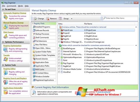 Petikan skrin Reg Organizer untuk Windows 7