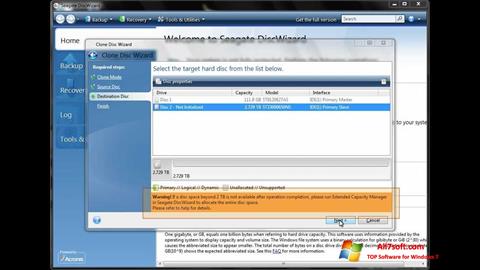 Petikan skrin Seagate DiscWizard untuk Windows 7