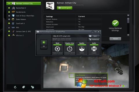 Petikan skrin NVIDIA GeForce Experience untuk Windows 7