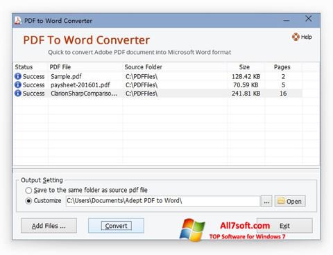 Petikan skrin PDF to Word Converter untuk Windows 7