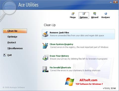 Petikan skrin Ace Utilities untuk Windows 7