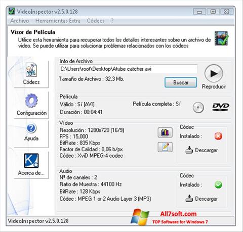 Petikan skrin VideoInspector untuk Windows 7