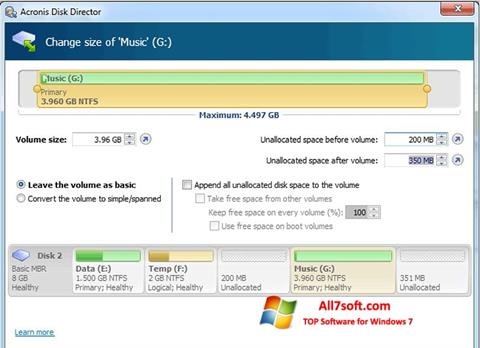 Petikan skrin Acronis Disk Director untuk Windows 7