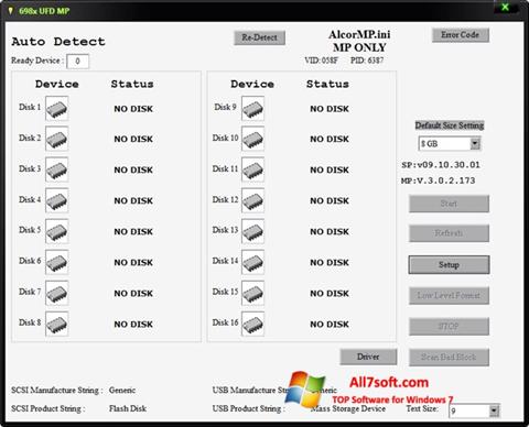 Petikan skrin AlcorMP untuk Windows 7