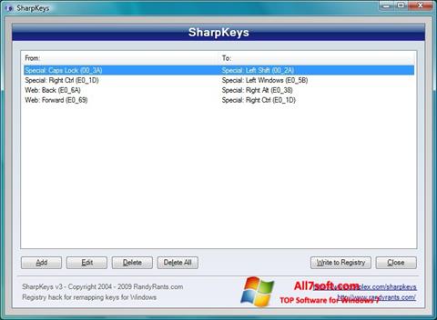 Petikan skrin SharpKeys untuk Windows 7