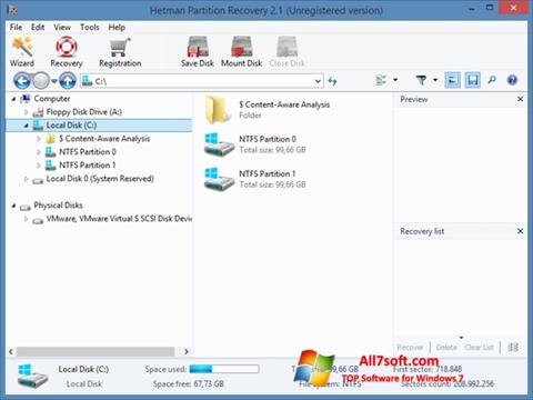 Petikan skrin Hetman Partition Recovery untuk Windows 7