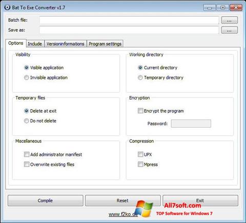 Petikan skrin Bat To Exe Converter untuk Windows 7