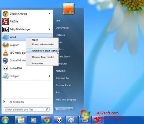 Petikan skrin ViStart untuk Windows 7