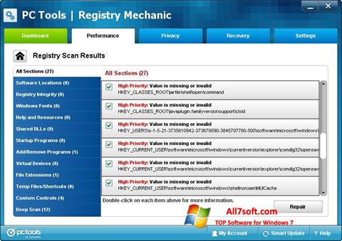 Petikan skrin Registry Mechanic untuk Windows 7
