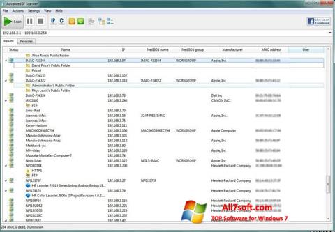 Petikan skrin Advanced IP Scanner untuk Windows 7