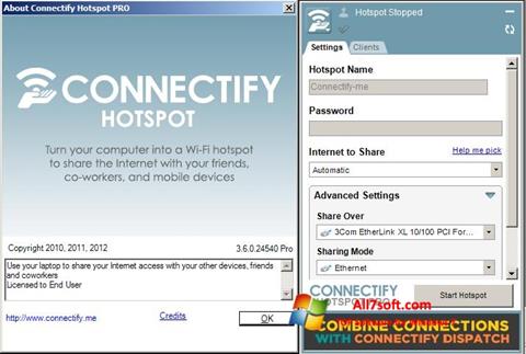 Petikan skrin Connectify Hotspot PRO untuk Windows 7