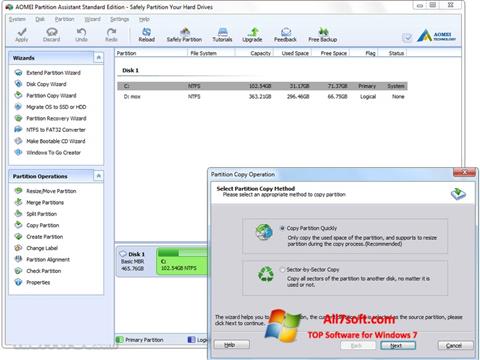 Petikan skrin AOMEI Partition Assistant untuk Windows 7
