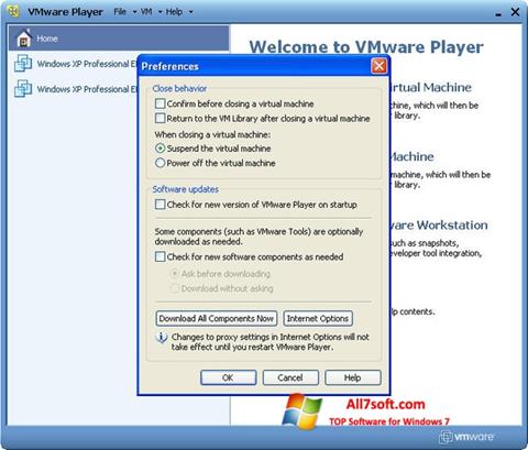 Petikan skrin VMware Player untuk Windows 7