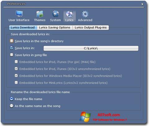 Petikan skrin Minilyrics untuk Windows 7