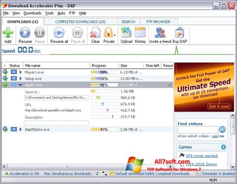 Petikan skrin Download Accelerator Plus untuk Windows 7