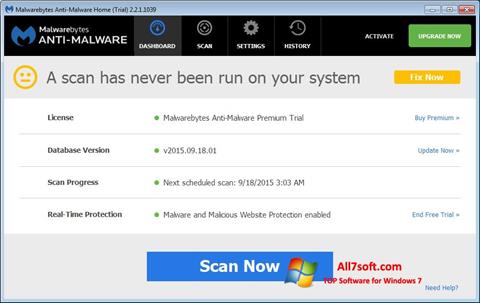 Petikan skrin Malwarebytes Anti-Malware Free untuk Windows 7