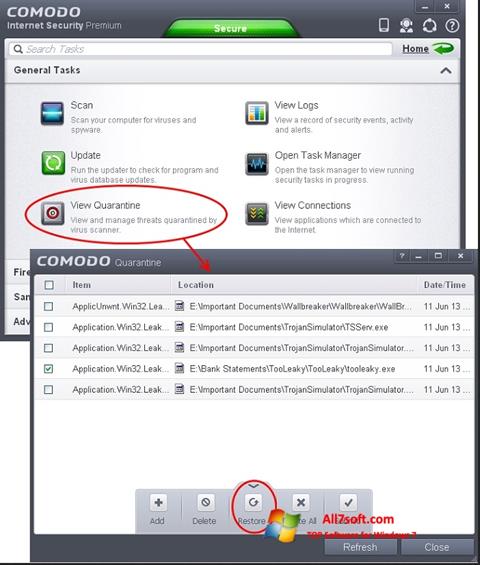 Petikan skrin Comodo Internet Security untuk Windows 7