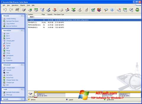 Petikan skrin Acronis Disk Director Suite untuk Windows 7