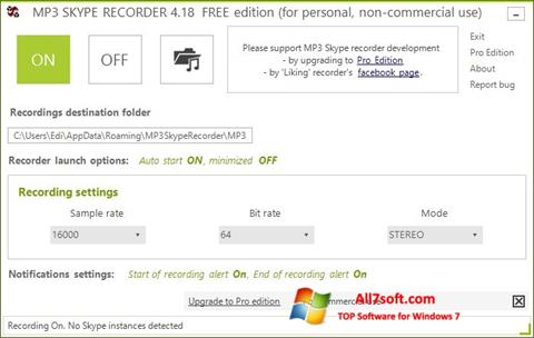 Petikan skrin MP3 Skype Recorder untuk Windows 7